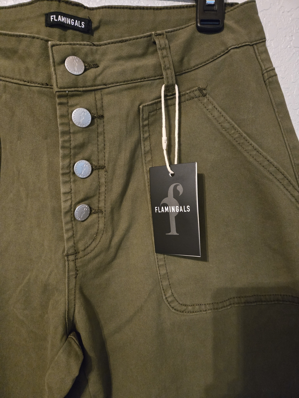Flamigals Olive Utility Ankle Pants - Women's Cropped Cargo Style Sz Medium - Picture 2 of 10